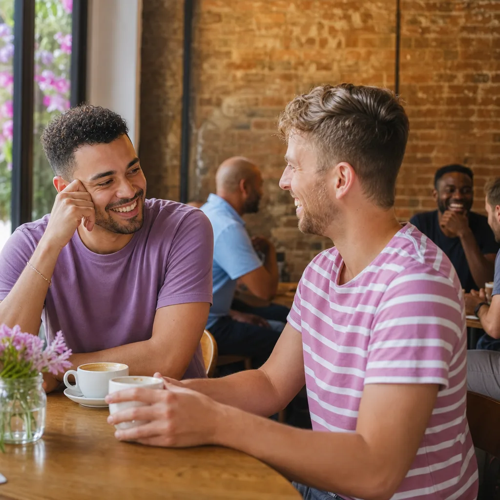 Two LGBTQ+ singles exchanging messages on their phones in Birmingham